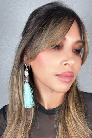 Baroque Cultured Pearl Silver Crystal Gold Plated Tassel Earring - Born To Glam