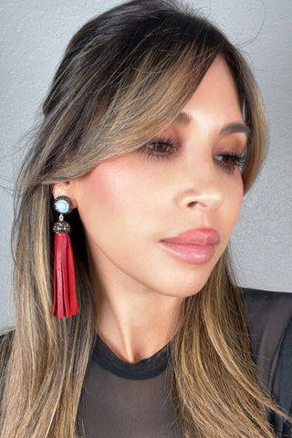 Leather 925 Sterling Silver Gemstone Tassel Earring - Born To Glam