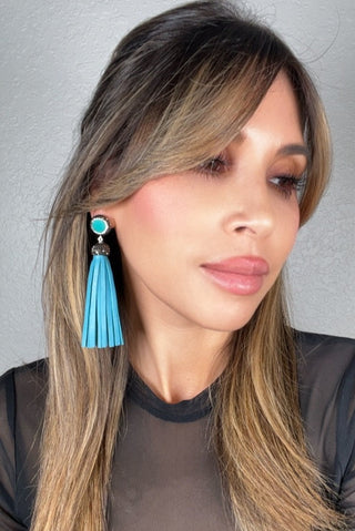 Leather 925 Sterling Silver Gemstone Tassel Earring - Born To Glam