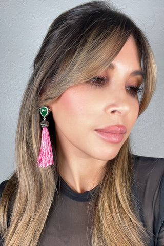 Teardrop Gemstone Tassel 925 Sterling Silver Earring - Born To Glam