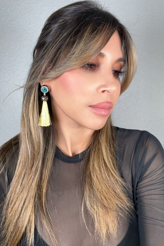 Round Gemstone Short 925 Sterling Silver Tassel Earring - Born To Glam