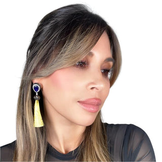 Teardrop Gemstone Tassel 925 Sterling Silver Earring - Born To Glam