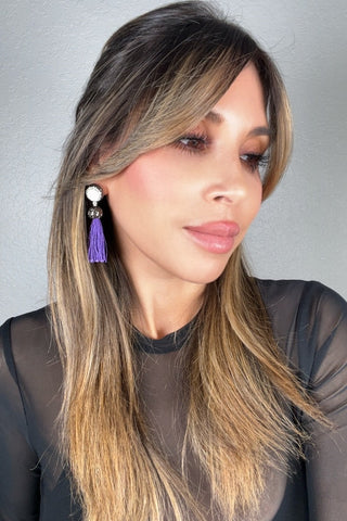 Round Gemstone Short 925 Sterling Silver Tassel Earring - Born To Glam