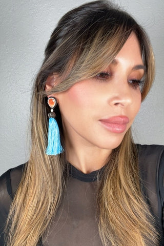 Teardrop Gemstone Tassel 925 Sterling Silver Earring - Born To Glam