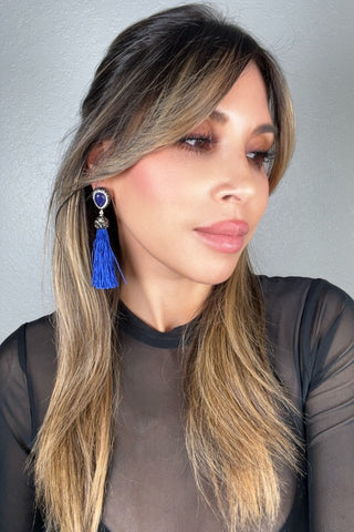 Teardrop Gemstone Tassel 925 Sterling Silver Earring - Born To Glam