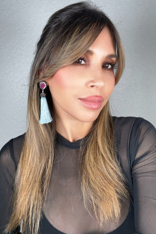 Teardrop Gemstone Tassel 925 Sterling Silver Earring - Born To Glam