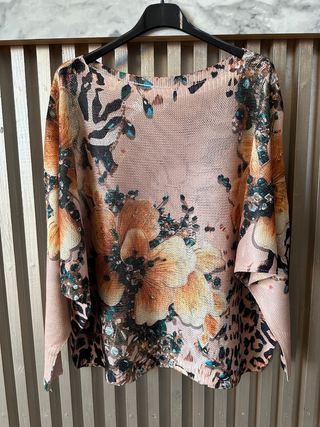 Blush Floral Leopard Print Knit Sweater