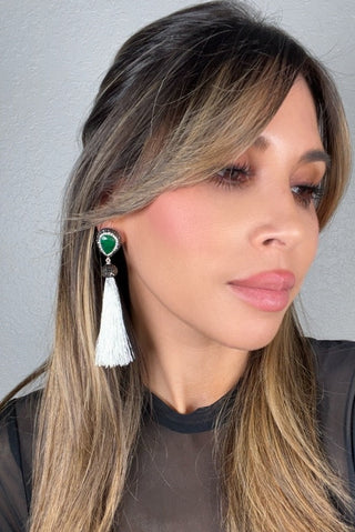 Teardrop Gemstone Tassel 925 Sterling Silver Earring - Born To Glam