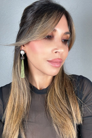 Round Gemstone Long 925 Sterling Silver Tassel Earring - Born To Glam