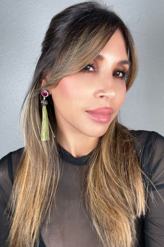 Round Gemstone Long 925 Sterling Silver Tassel Earring - Born To Glam