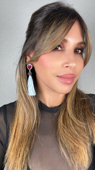 Teardrop Gemstone Tassel 925 Sterling Silver Earring - Born To Glam