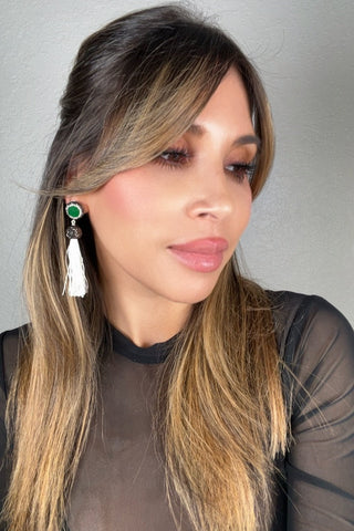 Round Gemstone Short 925 Sterling Silver Tassel Earring - Born To Glam