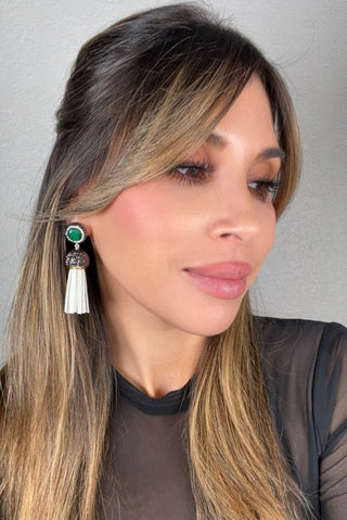 Short Leather Gemstone 925 Sterling Silver Tassel Earring - Born To Glam