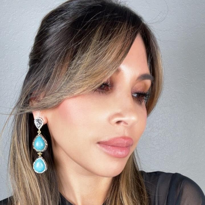 Turquoise Gemstone 2 Tier Statement Earring - Born To Glam