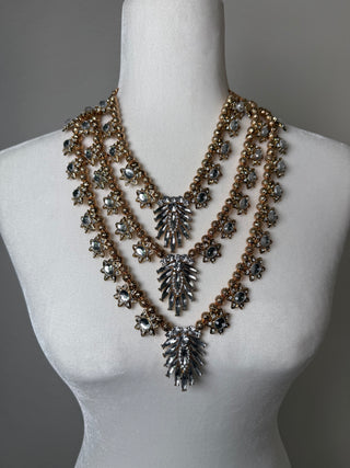 Gilded Crystal Cascade Necklace Set