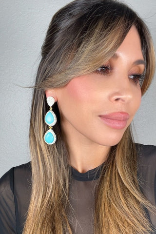 Turquoise Gemstone 2 Tier Statement Earring - Born To Glam