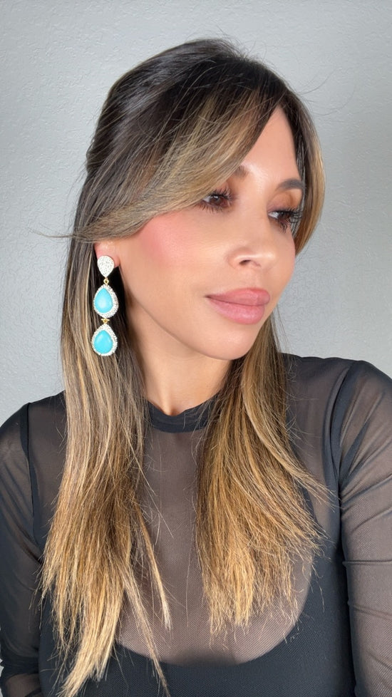 Turquoise Gemstone 2 Tier Statement Earring - Born To Glam