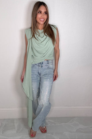 Style the Mint Draped Scarf Top exclusively at Born To Glam