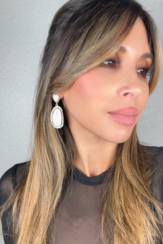 Cats Eye Gemstone Crystal Statement Earrings - Born To Glam