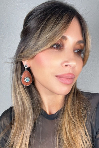 Teardrop Gemstone Leather & Crystal Drop Earrings - Born To Glam