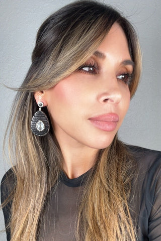 Teardrop Gemstone Leather & Crystal Drop Earrings - Born To Glam