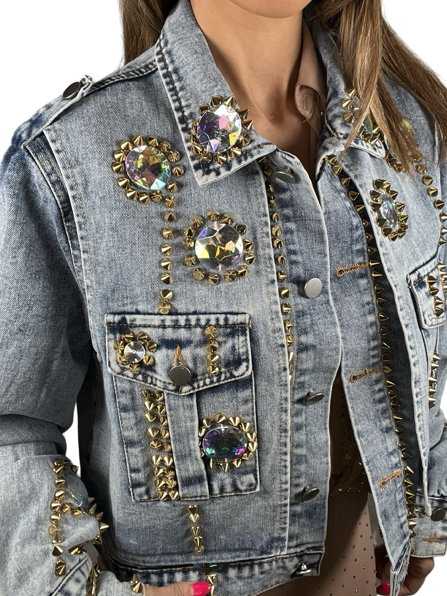 Crystal Studded Denim Jacket - Born To Glam Born To Glam