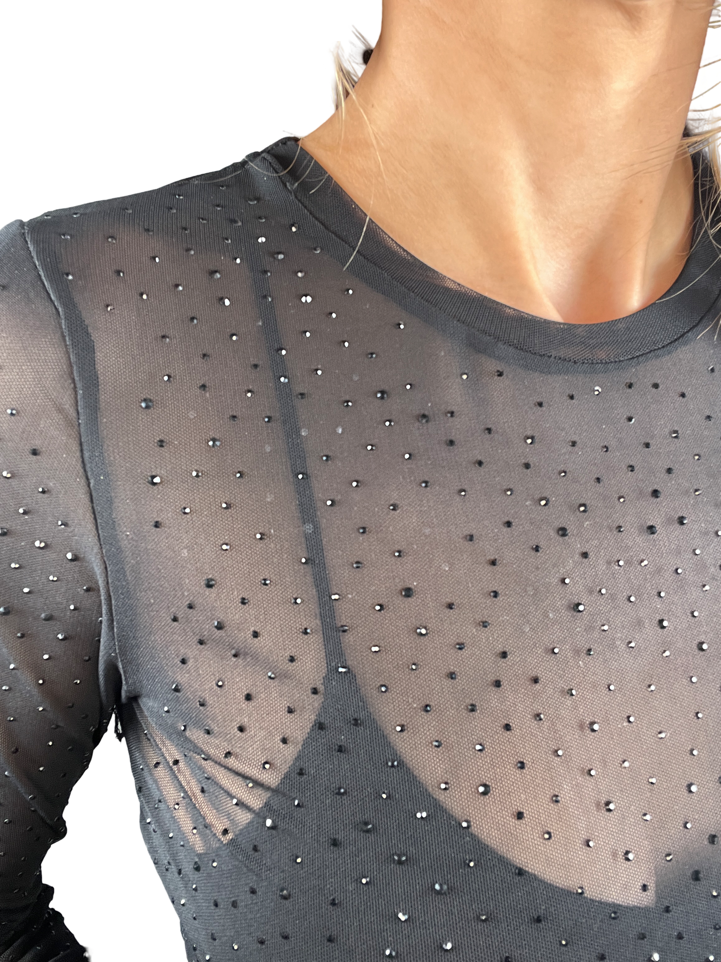 Black Sheer Mesh Crystal Top - Born To Glam Born To Glam