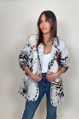 White Love Print Blazer - Born To Glam