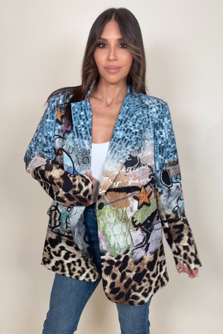 Denim Sequin Print Snoopy Blazer - Born To Glam