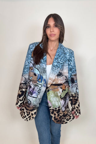Sequin Print Leopard Blazer
