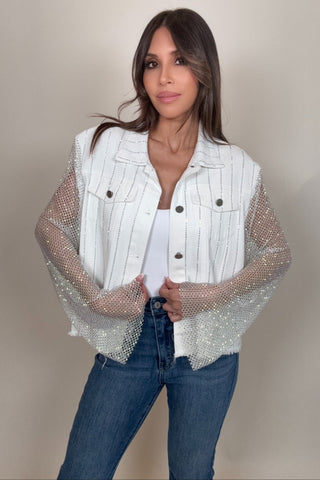 White Crystal Denim Jacket