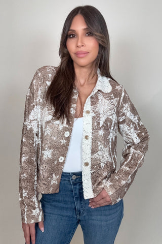 Tan Star Lace Cropped Jacket - Born To Glam