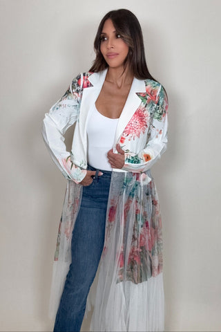 White Rose Blazer Cardigan - Born To Glam