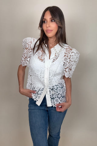 Pearl Embellished Collar Lace Blouse - Born To Glam