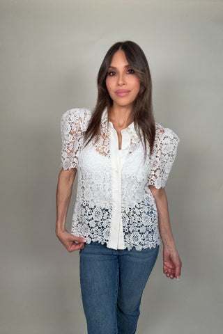 Pearl Embellished Collar Lace Blouse - Born To Glam