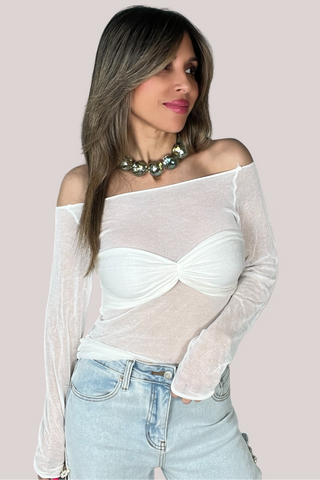 Semi Sheer Off Shoulder Top - Born To Glam