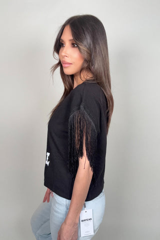 Black Fringed Cowgirl Graphic Tee - Born To Glam