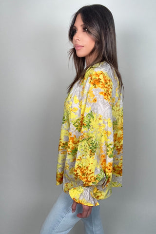 Yellow Floral Ruffle Cuff Top - Born To Glam