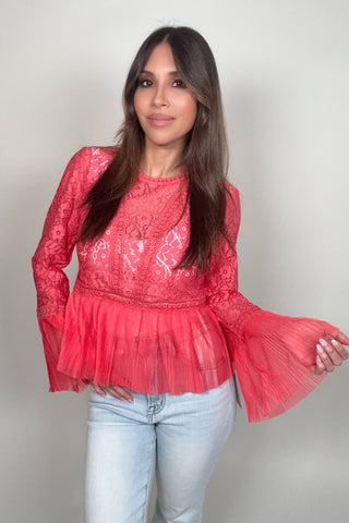 Lace Chiffon Pleated Blouse - Born To Glam