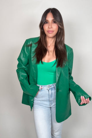 Green Oversized Pu Blazer - Born To Glam