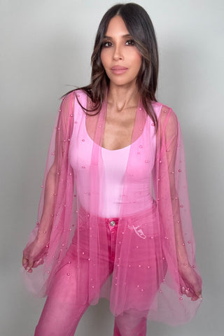 Pink pearl sheer cardigan