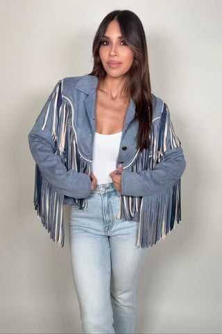 Blue Suede Fringe Jacket