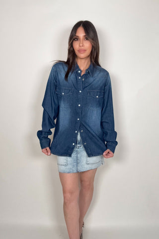 Western Snap Buttons Dark Denim Shirt - Born To Glam