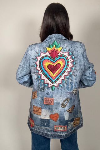 Denim Pop Art Patchwork Blazer - Born To Glam