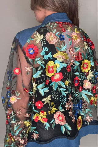 Denim Floral Lace Short Jacket - Born To Glam