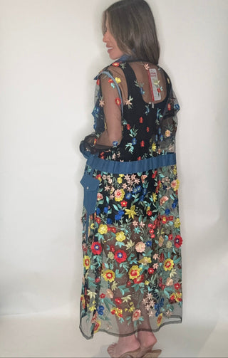 Denim Floral Lace Long Jacket - Born To Glam