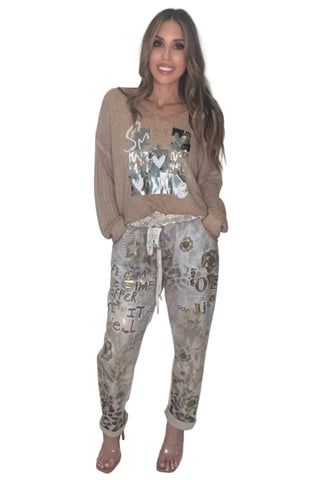 Animal Print Metallic Sweat Pants - Born To Glam