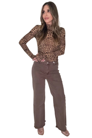 Acid Washed Frayed Cutoff Hem Straight Wide Pants - Born To Glam
