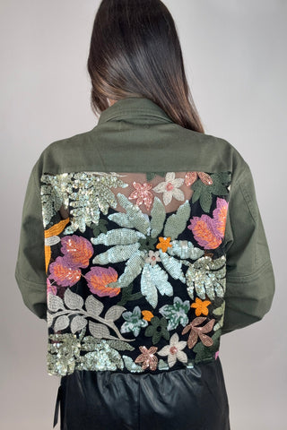 Olive Sequins Contrast Jacket - Born To Glam