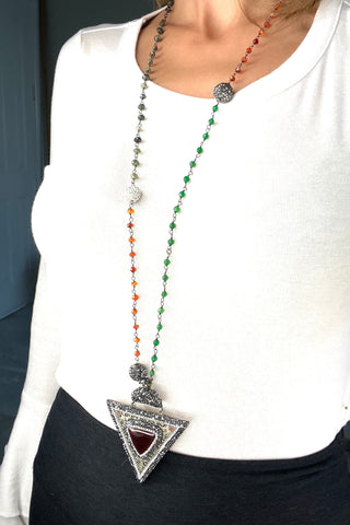 Carnelian Necklace With Triangle Pendant - Born To Glam